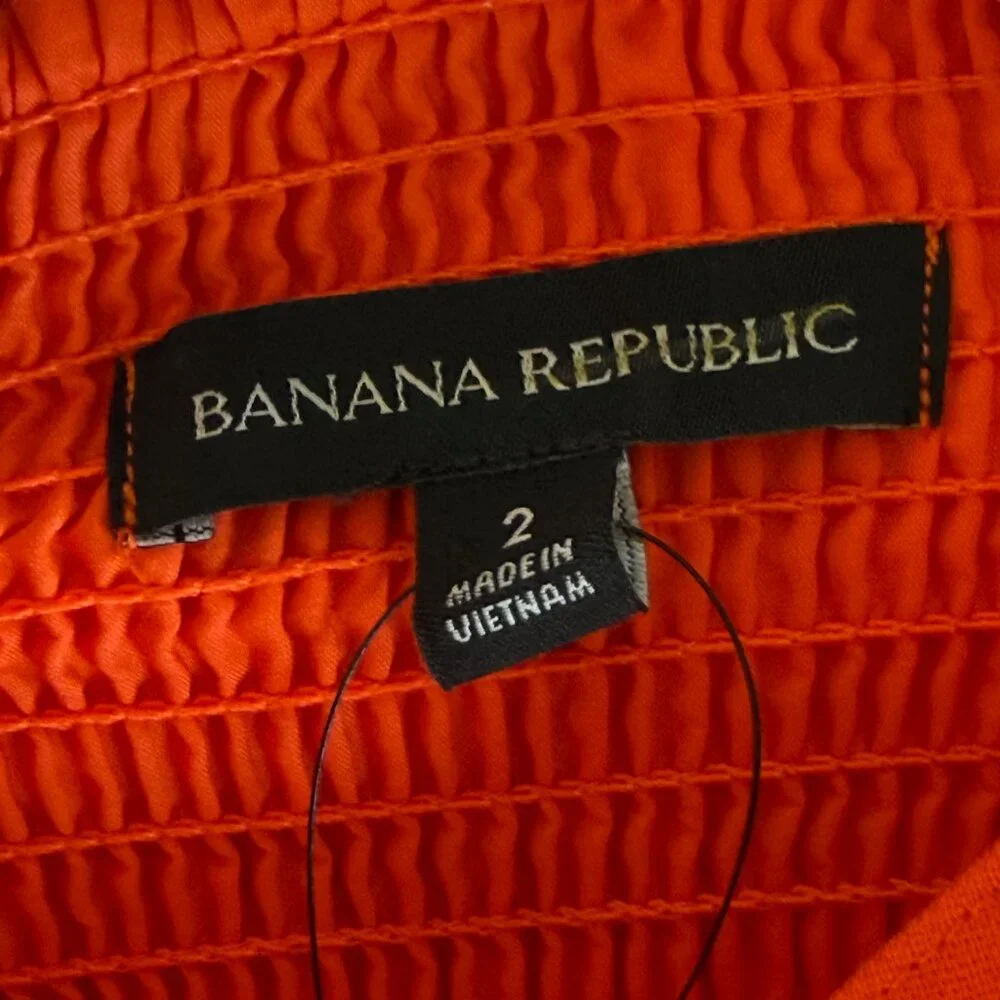 NWOT Banana Republic Orange Linen Blend Puffy Sleeve Side Slit Dress Size 2 - Picture 13 of 14